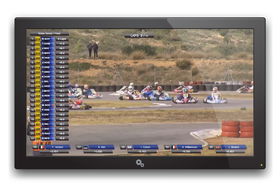 With the Live Graphics module from Apex Timing, view your go-kart races live