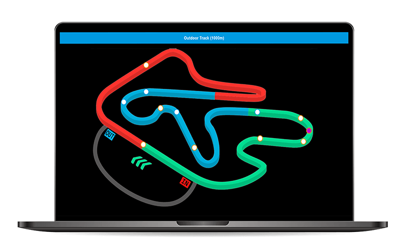 Das Live-Tracking positioniert die Karts auf der Freizeit-Kartbahn, das Apex Timing Live-Timing veröffentlicht das Kartrennen auf Ihrer Website.