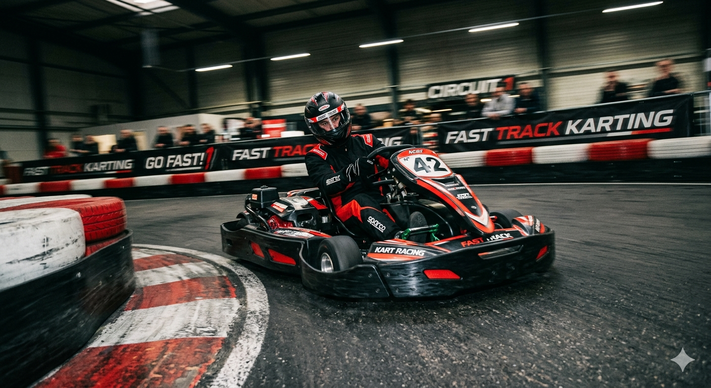 Kart en plein virage sur le circuit indoor ApexZone