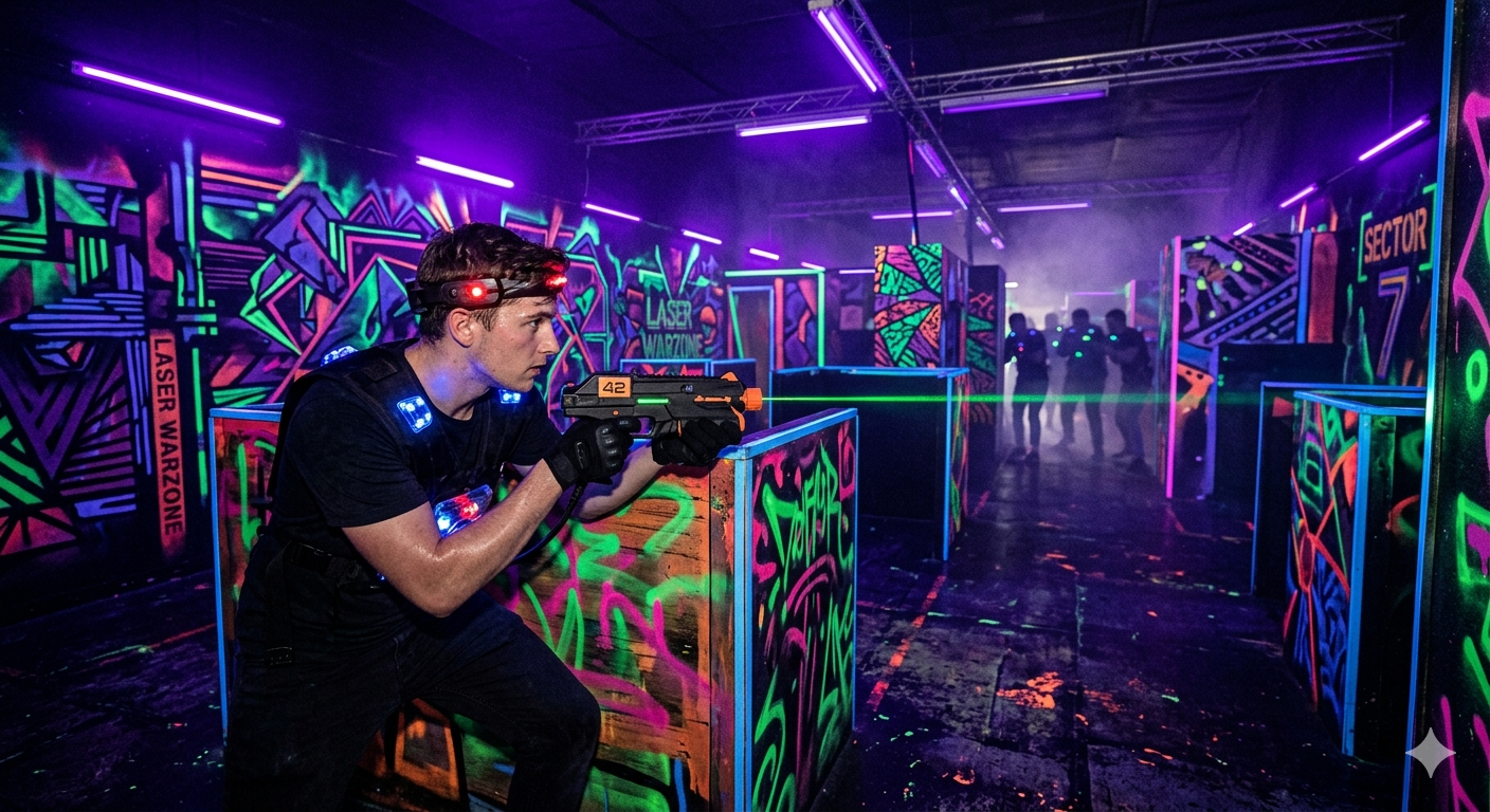Joueur en arène laser game UV chez ApexZone